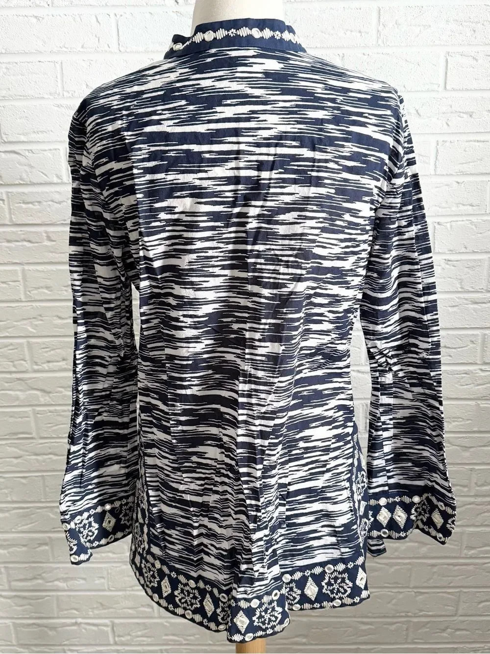 Tory Burch Navy Space Dye Embellished Tunic Size 10